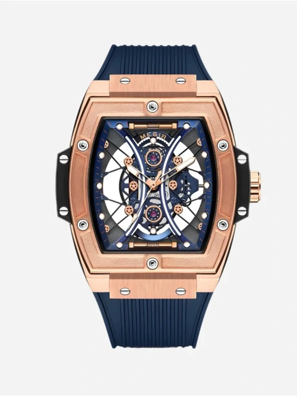 Lucky Fours Summit Midnight Rose MEGIR M8109 Rose Gold Blue Men’s Watch